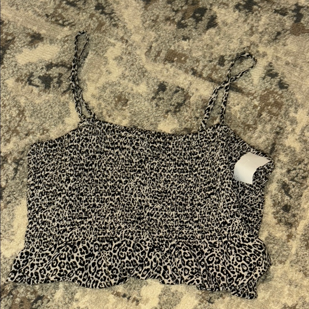 American Eagle Outfitters Black and White Smocked Crop Camisole